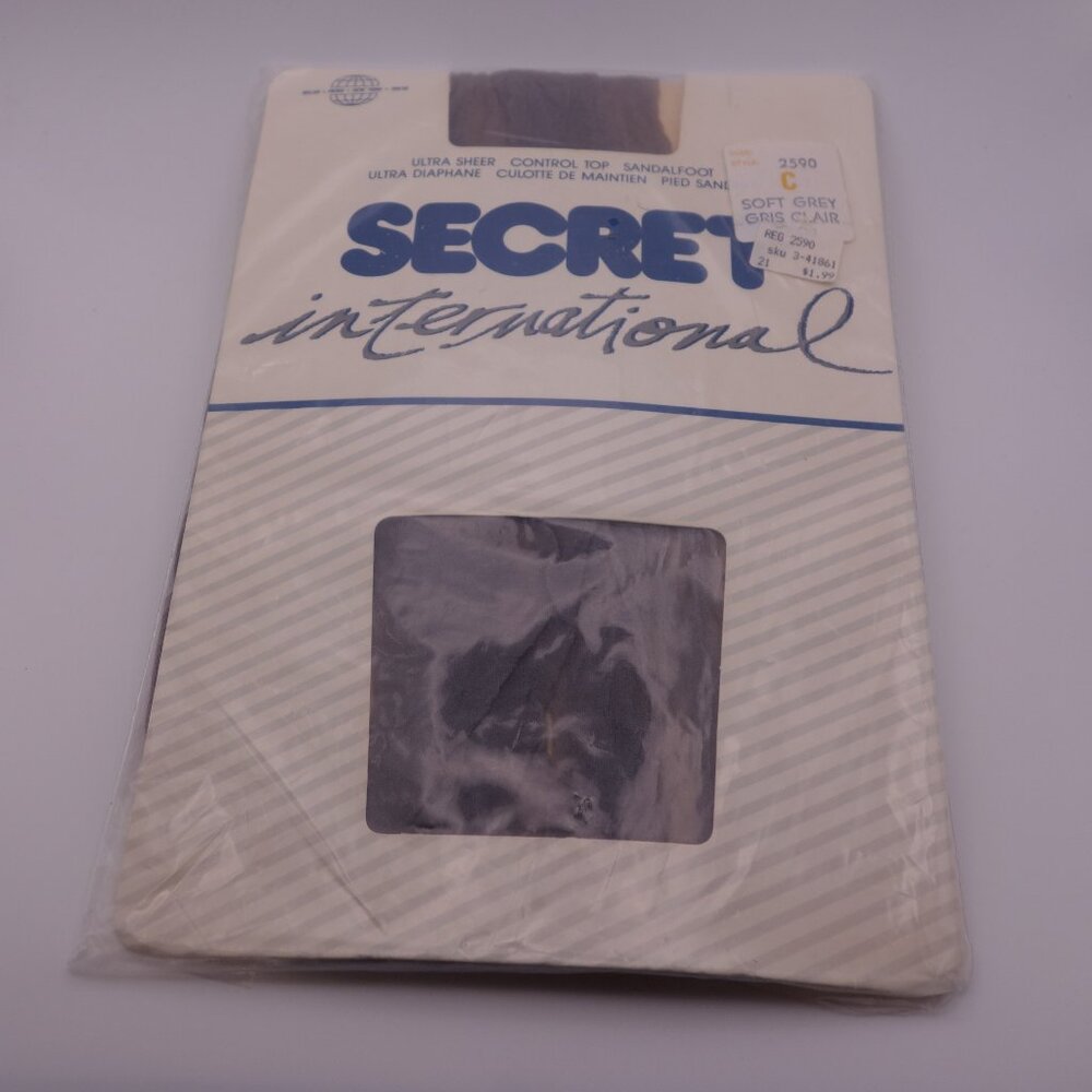 SECRET international Ultra Sheer Control Top Sandalfoot Soft Grey Pantyhose